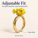 Boxfish Jewelry Set, Yellow Hand-Painted Enamel Pendant, Stud Earrings and Adjustable Ring