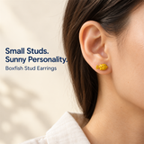 Boxfish Jewelry Set, Yellow Hand-Painted Enamel Pendant, Stud Earrings and Adjustable Ring