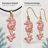 Seahorse Jewelry, Pink Hand-Painted Enamel Pendant and Fishhook Earrings for Ocean-Inspired Style