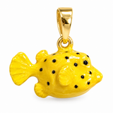 Boxfish Jewelry Set, Yellow Hand-Painted Enamel Pendant, Stud Earrings and Adjustable Ring