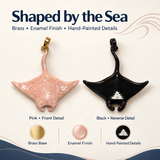 Manta Ray Pendant Charm, Hand-Painted Enamel Ocean Animal Jewelry for Coastal Necklace Styling
