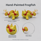 Frogfish Jewelry, Hand-Painted Enamel Pendant and Stud Earrings with Playful Ocean Animal Detail