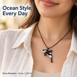 Orca Pendant Charm, Black and White Hand-Painted Enamel Sea Animal Necklace Accent