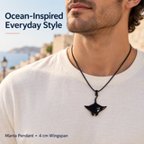 Manta Ray Pendant Charm, Hand-Painted Enamel Ocean Animal Jewelry for Coastal Necklace Styling