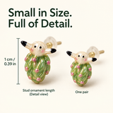 Sheep Nudibranch Jewelry Set, Hand-Painted Enamel Pendant, Stud Earrings and Adjustable Ring