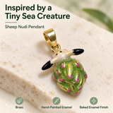 Sheep Nudibranch Jewelry Set, Hand-Painted Enamel Pendant, Stud Earrings and Adjustable Ring