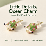 Sheep Nudibranch Jewelry Set, Hand-Painted Enamel Pendant, Stud Earrings and Adjustable Ring