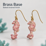 Seahorse Jewelry, Pink Hand-Painted Enamel Pendant and Fishhook Earrings for Ocean-Inspired Style