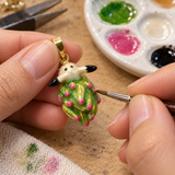 Sheep Nudibranch Jewelry Set, Hand-Painted Enamel Pendant, Stud Earrings and Adjustable Ring
