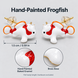 Frogfish Jewelry, Hand-Painted Enamel Pendant and Stud Earrings with Playful Ocean Animal Detail