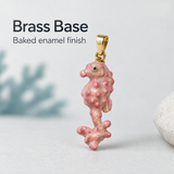 Seahorse Jewelry, Pink Hand-Painted Enamel Pendant and Fishhook Earrings for Ocean-Inspired Style