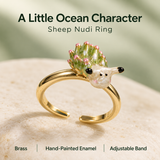 Sheep Nudibranch Jewelry Set, Hand-Painted Enamel Pendant, Stud Earrings and Adjustable Ring
