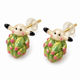 Sheep Nudibranch Jewelry Set, Hand-Painted Enamel Pendant, Stud Earrings and Adjustable Ring