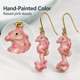 Seahorse Jewelry, Pink Hand-Painted Enamel Pendant and Fishhook Earrings for Ocean-Inspired Style