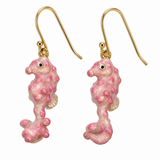 Seahorse Jewelry, Pink Hand-Painted Enamel Pendant and Fishhook Earrings for Ocean-Inspired Style
