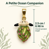 Sheep Nudibranch Jewelry Set, Hand-Painted Enamel Pendant, Stud Earrings and Adjustable Ring