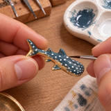 Whale Shark Pendant Charm, Hand-Painted Enamel Ocean Animal Necklace Accent with Spotted Detail