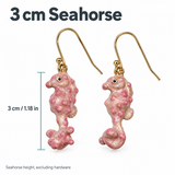 Seahorse Jewelry, Pink Hand-Painted Enamel Pendant and Fishhook Earrings for Ocean-Inspired Style