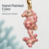 Seahorse Jewelry, Pink Hand-Painted Enamel Pendant and Fishhook Earrings for Ocean-Inspired Style