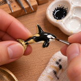 Orca Pendant Charm, Black and White Hand-Painted Enamel Sea Animal Necklace Accent