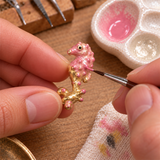 Seahorse Jewelry, Pink Hand-Painted Enamel Pendant and Fishhook Earrings for Ocean-Inspired Style