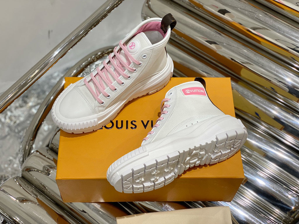Louis Vuitton LV Women LV Squad Sneaker Boot White Pink Canvas and