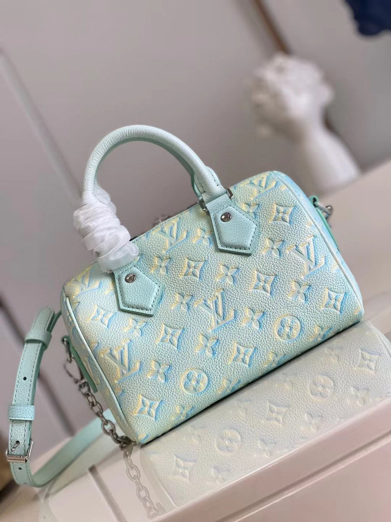 NEW LOUIS VUITTON SPEEDY 20 Vert d'eau Green Monogram embossed leather  M46092